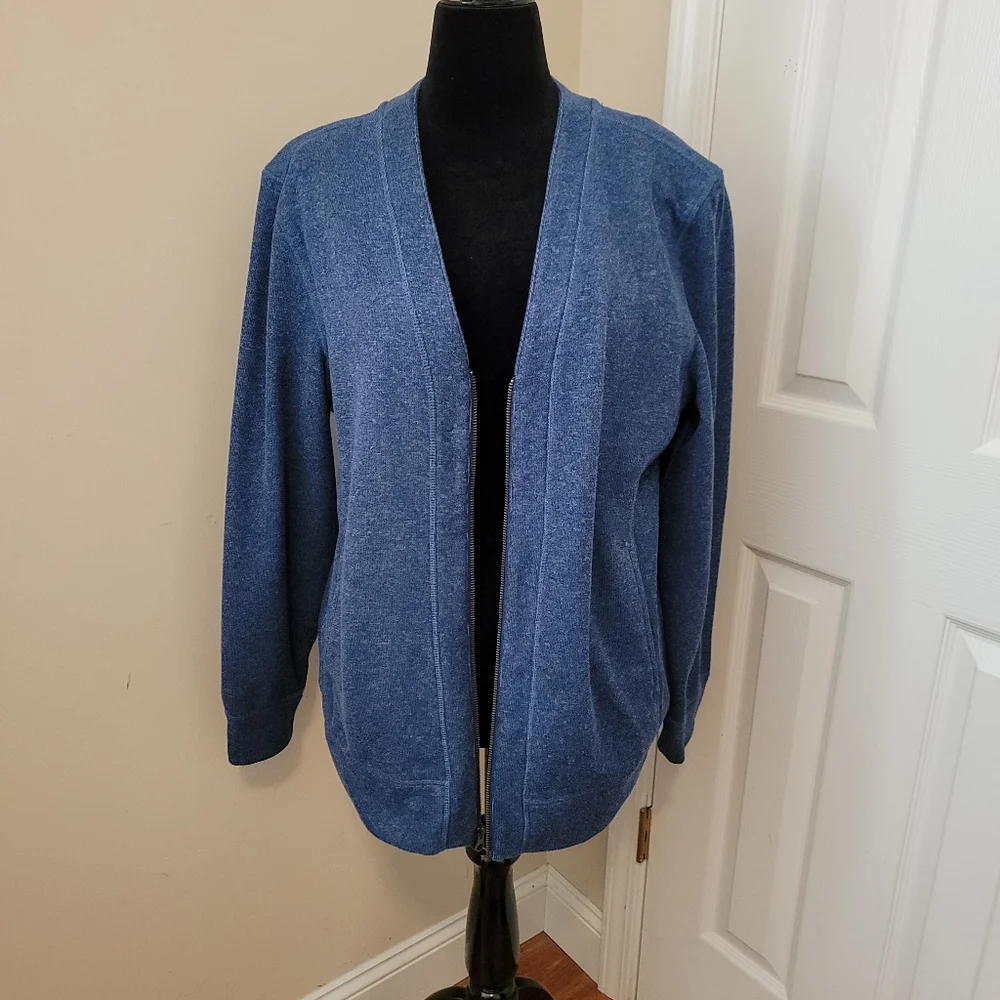 Territory Ahead Vintage Heather Blue V Neck Full Zip-Up Fleece Jacket Size L - Picture 2 of 9